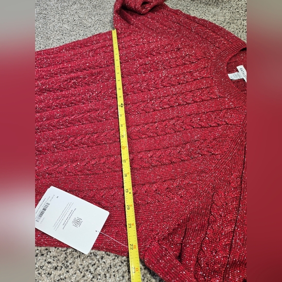 Athleta Crossroads Crew Sweater Red Cable Knit w/ Silver Flecks Womens Size Med - Picture 8 of 10